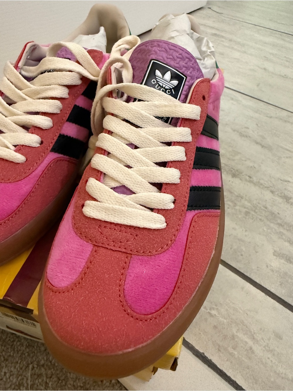 adidas Pink and Black Gazelle Sneakers with Green Heel Tab | US size 7 - Picture 3 of 15
